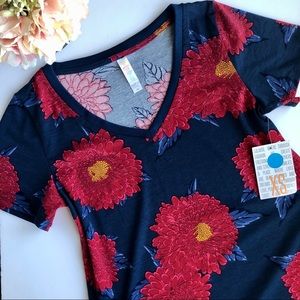 NWT - LuLaRoe Navy & Pink Floral Christy T - XS